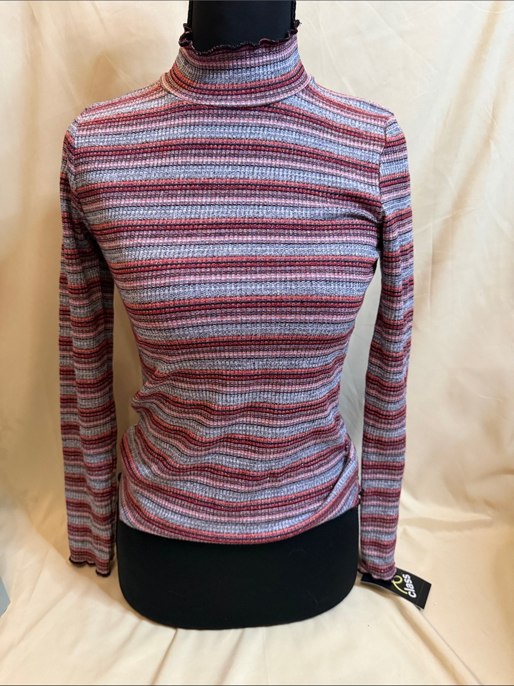 art class Striped Ribbed Cowl Neck Sweater in Lavender, Burgundy & Pink